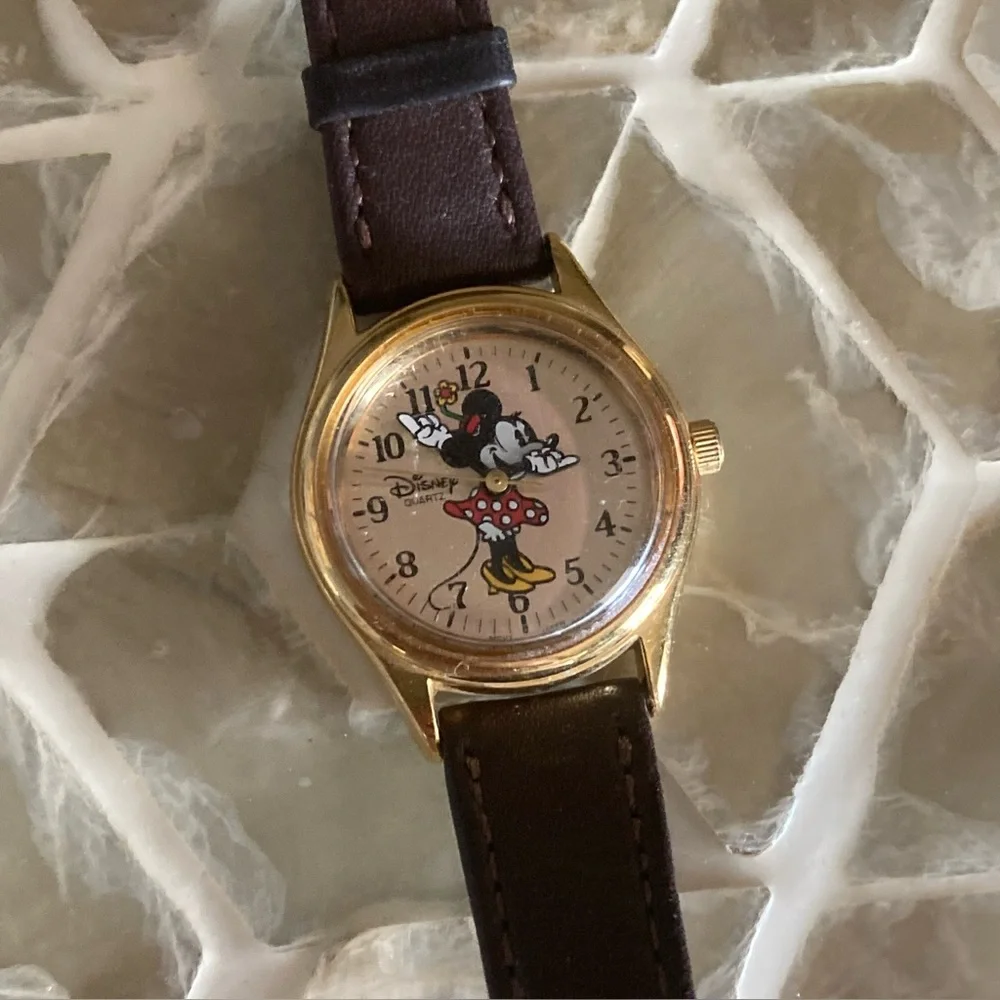 Vintage Gold-tone Minnie Mouse Watch for Women by Disney Time Works